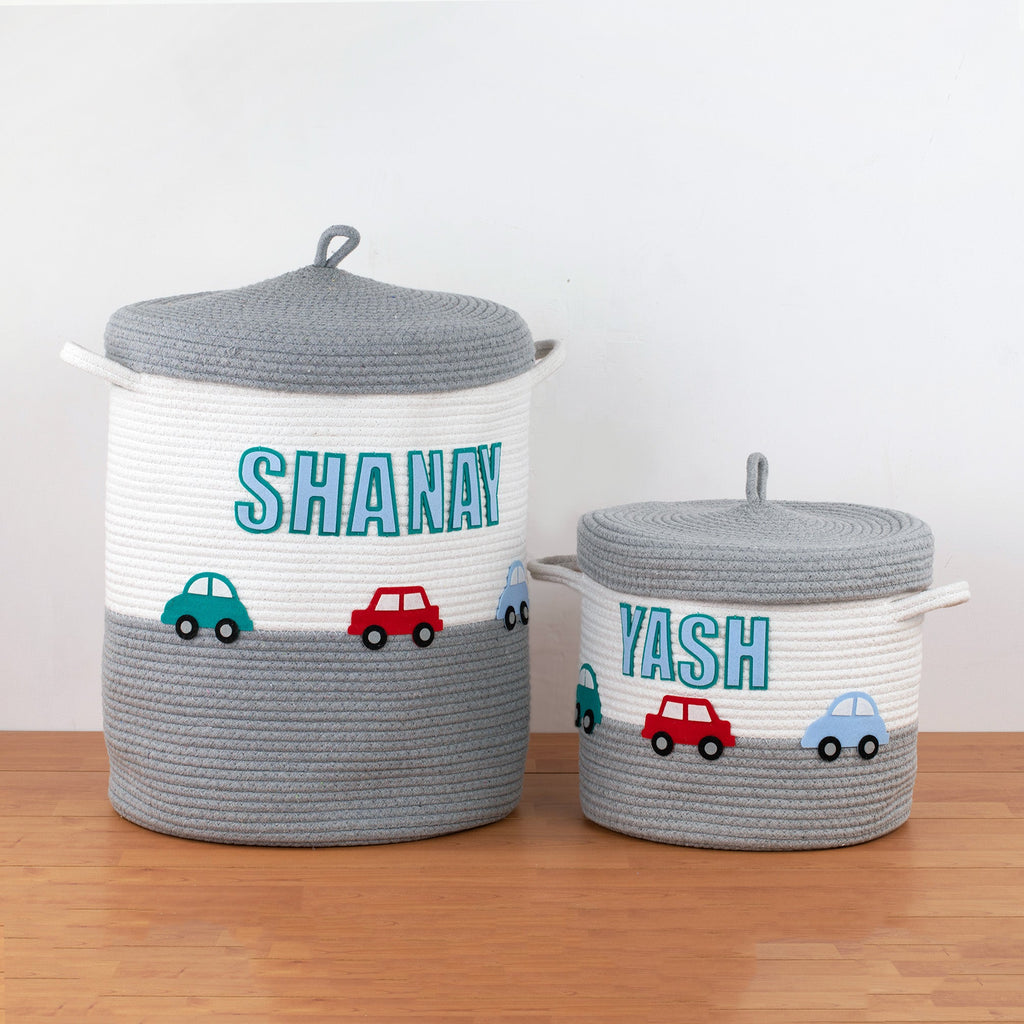 Little Cars Grey Basket