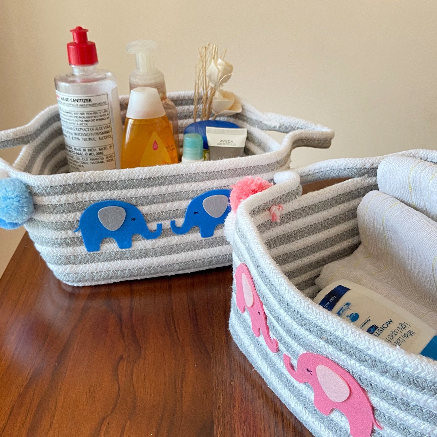 Grey White Striped Basket